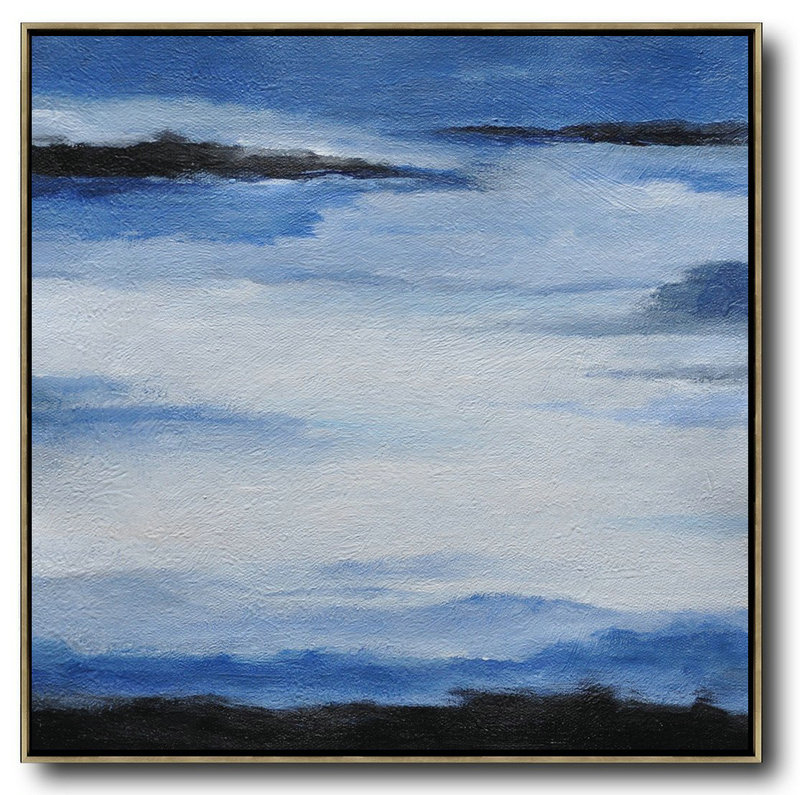 Handmade Large Contemporary Art,Oversized Abstract Landscape Painting,Modern Wall Art,Black,Blue,White.etc